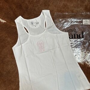 HAH x YesAnd “We Are” Free People White Tank Top Pink Embroidery – Size M NWT